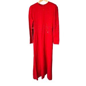 St. John Couture Red Santana Knit Sparkle Sequined Long Sleeve Maxi Dress Sz 6